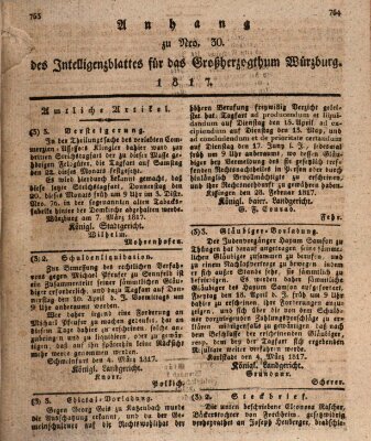 Königlich-baierisches Intelligenzblatt für das Großherzogthum Würzburg (Würzburger Intelligenzblatt) Samstag 15. März 1817