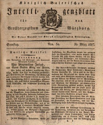 Königlich-baierisches Intelligenzblatt für das Großherzogthum Würzburg (Würzburger Intelligenzblatt) Samstag 29. März 1817