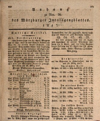 Königlich-baierisches Intelligenzblatt für das Großherzogthum Würzburg (Würzburger Intelligenzblatt) Donnerstag 3. April 1817