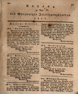 Königlich-baierisches Intelligenzblatt für das Großherzogthum Würzburg (Würzburger Intelligenzblatt) Samstag 5. April 1817