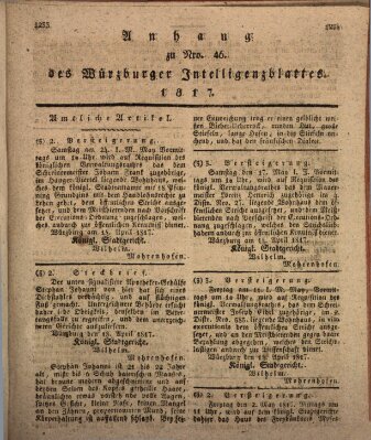 Königlich-baierisches Intelligenzblatt für das Großherzogthum Würzburg (Würzburger Intelligenzblatt) Dienstag 29. April 1817