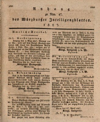 Königlich-baierisches Intelligenzblatt für das Großherzogthum Würzburg (Würzburger Intelligenzblatt) Donnerstag 1. Mai 1817