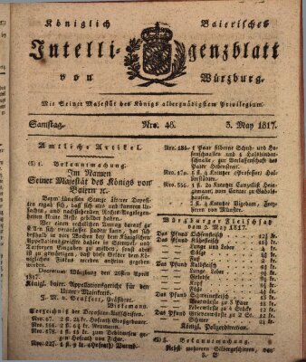 Königlich-baierisches Intelligenzblatt für das Großherzogthum Würzburg (Würzburger Intelligenzblatt) Samstag 3. Mai 1817