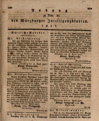 Königlich-baierisches Intelligenzblatt für das Großherzogthum Würzburg (Würzburger Intelligenzblatt) Samstag 3. Mai 1817