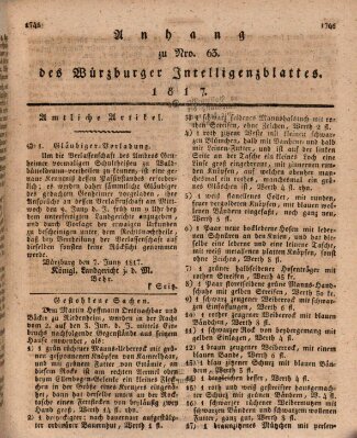 Königlich-baierisches Intelligenzblatt für das Großherzogthum Würzburg (Würzburger Intelligenzblatt) Samstag 14. Juni 1817