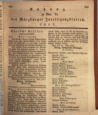 Königlich-baierisches Intelligenzblatt für das Großherzogthum Würzburg (Würzburger Intelligenzblatt) Donnerstag 3. Juli 1817