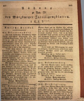 Königlich-baierisches Intelligenzblatt für das Großherzogthum Würzburg (Würzburger Intelligenzblatt) Samstag 12. Juli 1817