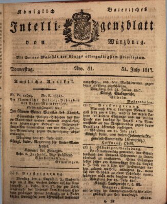 Königlich-baierisches Intelligenzblatt für das Großherzogthum Würzburg (Würzburger Intelligenzblatt) Donnerstag 31. Juli 1817