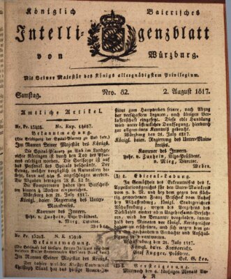 Königlich-baierisches Intelligenzblatt für das Großherzogthum Würzburg (Würzburger Intelligenzblatt) Samstag 2. August 1817