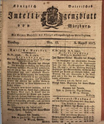 Königlich-baierisches Intelligenzblatt für das Großherzogthum Würzburg (Würzburger Intelligenzblatt) Dienstag 5. August 1817