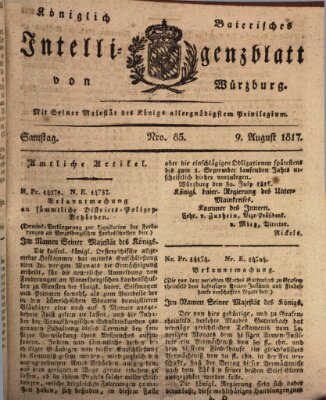 Königlich-baierisches Intelligenzblatt für das Großherzogthum Würzburg (Würzburger Intelligenzblatt) Samstag 9. August 1817