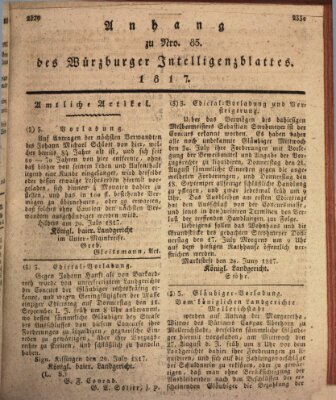 Königlich-baierisches Intelligenzblatt für das Großherzogthum Würzburg (Würzburger Intelligenzblatt) Samstag 9. August 1817