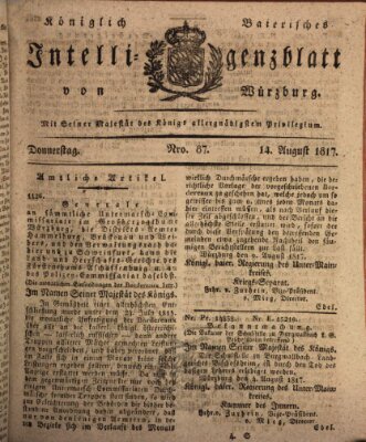 Königlich-baierisches Intelligenzblatt für das Großherzogthum Würzburg (Würzburger Intelligenzblatt) Donnerstag 14. August 1817