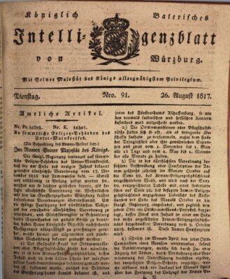 Königlich-baierisches Intelligenzblatt für das Großherzogthum Würzburg (Würzburger Intelligenzblatt) Dienstag 26. August 1817