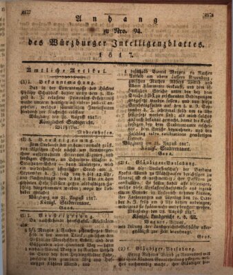 Königlich-baierisches Intelligenzblatt für das Großherzogthum Würzburg (Würzburger Intelligenzblatt) Dienstag 2. September 1817