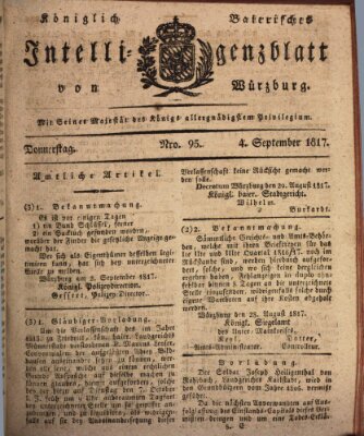 Königlich-baierisches Intelligenzblatt für das Großherzogthum Würzburg (Würzburger Intelligenzblatt) Donnerstag 4. September 1817