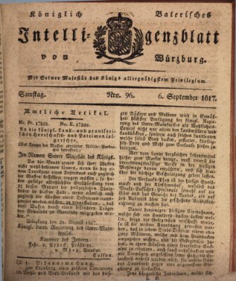 Königlich-baierisches Intelligenzblatt für das Großherzogthum Würzburg (Würzburger Intelligenzblatt) Samstag 6. September 1817