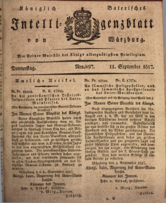 Königlich-baierisches Intelligenzblatt für das Großherzogthum Würzburg (Würzburger Intelligenzblatt) Donnerstag 11. September 1817