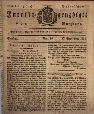 Königlich-baierisches Intelligenzblatt für das Großherzogthum Würzburg (Würzburger Intelligenzblatt) Samstag 13. September 1817