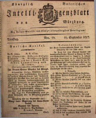 Königlich-baierisches Intelligenzblatt für das Großherzogthum Würzburg (Würzburger Intelligenzblatt) Dienstag 16. September 1817