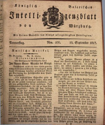 Königlich-baierisches Intelligenzblatt für das Großherzogthum Würzburg (Würzburger Intelligenzblatt) Donnerstag 18. September 1817