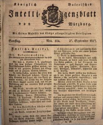 Königlich-baierisches Intelligenzblatt für das Großherzogthum Würzburg (Würzburger Intelligenzblatt) Samstag 27. September 1817