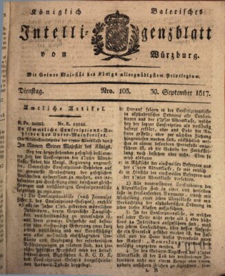 Königlich-baierisches Intelligenzblatt für das Großherzogthum Würzburg (Würzburger Intelligenzblatt) Dienstag 30. September 1817