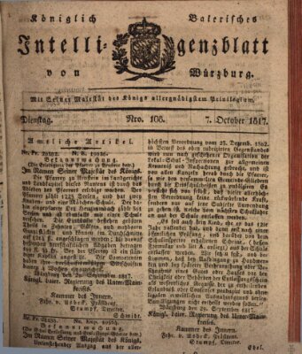 Königlich-baierisches Intelligenzblatt für das Großherzogthum Würzburg (Würzburger Intelligenzblatt) Dienstag 7. Oktober 1817