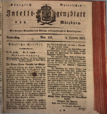 Königlich-baierisches Intelligenzblatt für das Großherzogthum Würzburg (Würzburger Intelligenzblatt) Donnerstag 9. Oktober 1817