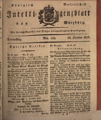 Königlich-baierisches Intelligenzblatt für das Großherzogthum Würzburg (Würzburger Intelligenzblatt) Donnerstag 16. Oktober 1817