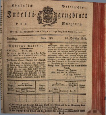 Königlich-baierisches Intelligenzblatt für das Großherzogthum Würzburg (Würzburger Intelligenzblatt) Samstag 18. Oktober 1817