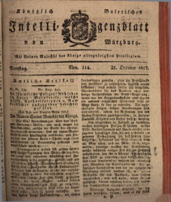 Königlich-baierisches Intelligenzblatt für das Großherzogthum Würzburg (Würzburger Intelligenzblatt) Dienstag 21. Oktober 1817