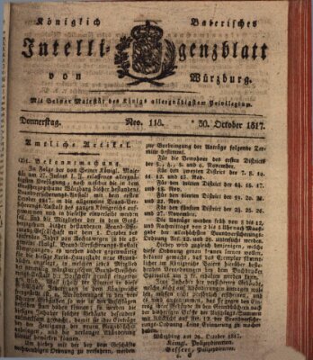 Königlich-baierisches Intelligenzblatt für das Großherzogthum Würzburg (Würzburger Intelligenzblatt) Donnerstag 30. Oktober 1817