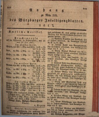 Königlich-baierisches Intelligenzblatt für das Großherzogthum Würzburg (Würzburger Intelligenzblatt) Donnerstag 30. Oktober 1817