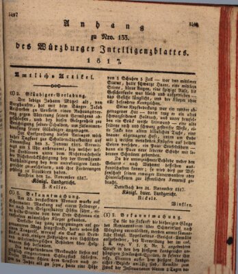 Königlich-baierisches Intelligenzblatt für das Großherzogthum Würzburg (Würzburger Intelligenzblatt) Samstag 6. Dezember 1817