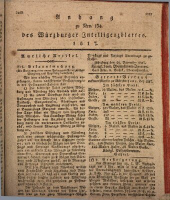 Königlich-baierisches Intelligenzblatt für das Großherzogthum Würzburg (Würzburger Intelligenzblatt) Donnerstag 11. Dezember 1817