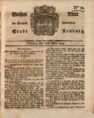 Wochenblatt der Königlich Baierischen Stadt Neuburg (Neuburger Wochenblatt) Samstag 22. März 1823