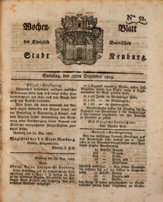 Wochenblatt der Königlich Baierischen Stadt Neuburg (Neuburger Wochenblatt) Sonntag 28. Dezember 1823