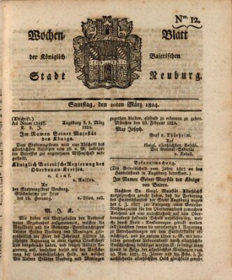 Wochenblatt der Königlich Baierischen Stadt Neuburg (Neuburger Wochenblatt) Samstag 20. März 1824