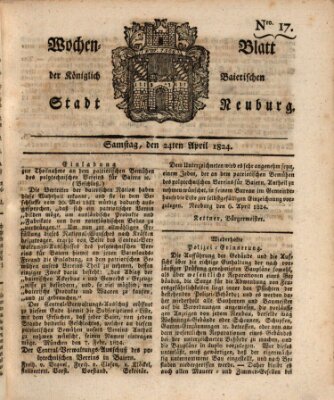 Wochenblatt der Königlich Baierischen Stadt Neuburg (Neuburger Wochenblatt) Samstag 24. April 1824