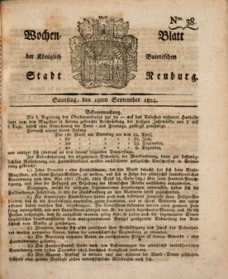 Wochenblatt der Königlich Baierischen Stadt Neuburg (Neuburger Wochenblatt) Samstag 18. September 1824