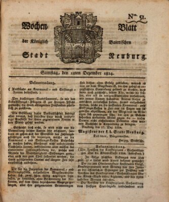 Wochenblatt der Königlich Baierischen Stadt Neuburg (Neuburger Wochenblatt) Samstag 18. Dezember 1824