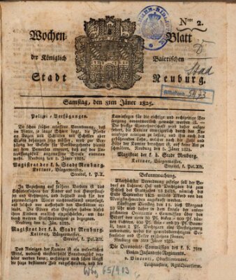 Wochenblatt der Königlich Baierischen Stadt Neuburg (Neuburger Wochenblatt) Samstag 8. Januar 1825