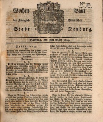 Wochenblatt der Königlich Baierischen Stadt Neuburg (Neuburger Wochenblatt) Samstag 5. März 1825