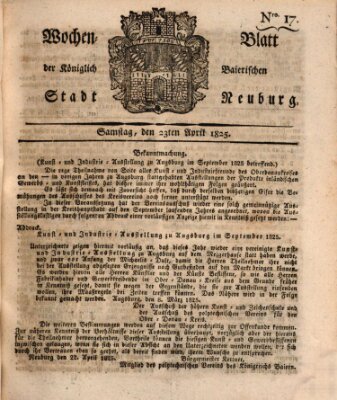 Wochenblatt der Königlich Baierischen Stadt Neuburg (Neuburger Wochenblatt) Samstag 23. April 1825