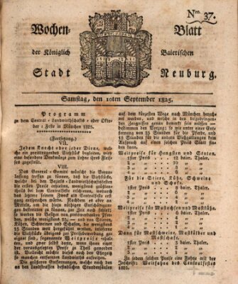 Wochenblatt der Königlich Baierischen Stadt Neuburg (Neuburger Wochenblatt) Samstag 10. September 1825