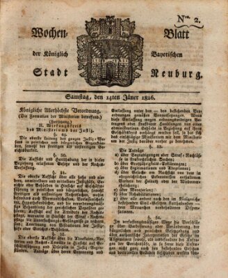 Wochenblatt der Königlich Baierischen Stadt Neuburg (Neuburger Wochenblatt) Samstag 14. Januar 1826