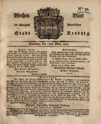 Wochenblatt der Königlich Baierischen Stadt Neuburg (Neuburger Wochenblatt) Samstag 11. März 1826