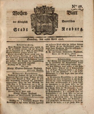 Wochenblatt der Königlich Baierischen Stadt Neuburg (Neuburger Wochenblatt) Samstag 29. April 1826