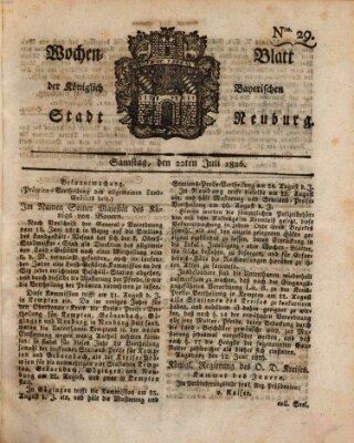 Wochenblatt der Königlich Baierischen Stadt Neuburg (Neuburger Wochenblatt) Samstag 22. Juli 1826